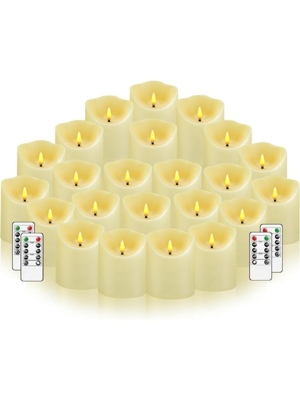 Set of 24 Battery Operated Flickering LED Candles with Remote & Timer - Ivory